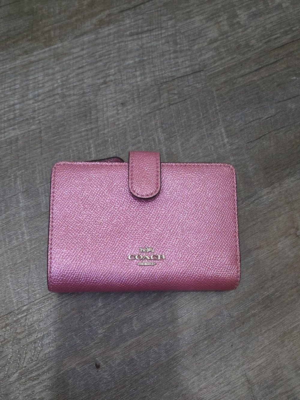 Coach Metallic Rose Pink Saffiano Snap Wallet